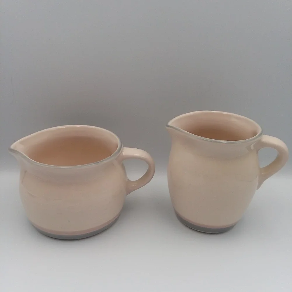 Pfaltzgraff Creamer & Sugar Bowl No Lid Set Pink‎ Stripe Stoneware Kitchen Decor